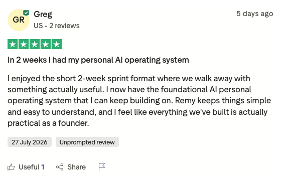 Greg five-star Trustpilot review: In 2 weeks I had my personal AI operating system